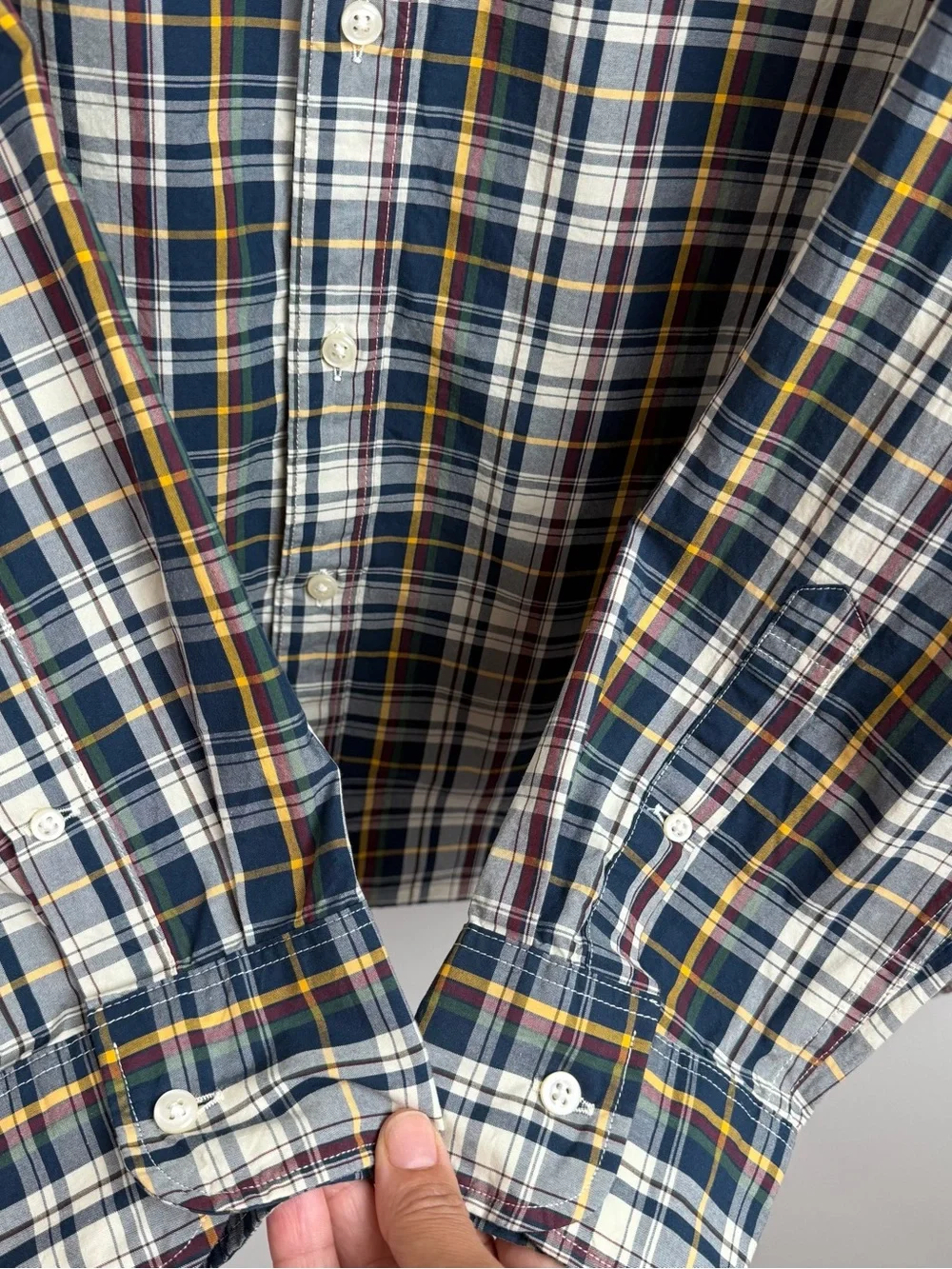 J. Crew Mens Button Down Long Sleeve Plaid Orange Cotton Pocket Shirt Size XL